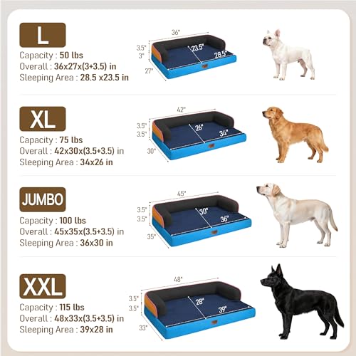 Orthopedic XL Dog Bed for Large and Extra Large Dogs (Blue Ember / 42"L x 30"W x 7.5"Th)