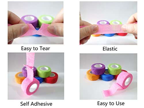 6 Pack 1" x 5 Yards Self Adhesive Bandage Wrap Breathable Cohesive Vet Wrap for Pets (1 Inch / Pink)