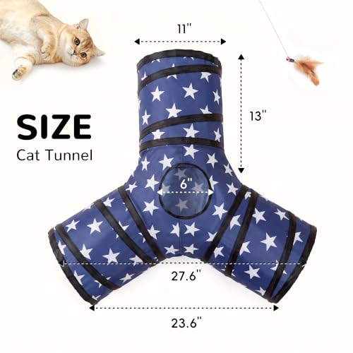Cat Tunnel, 3-Way Collapsible Toy for Indoor Cats, Pentagram (Pentagram / Small)