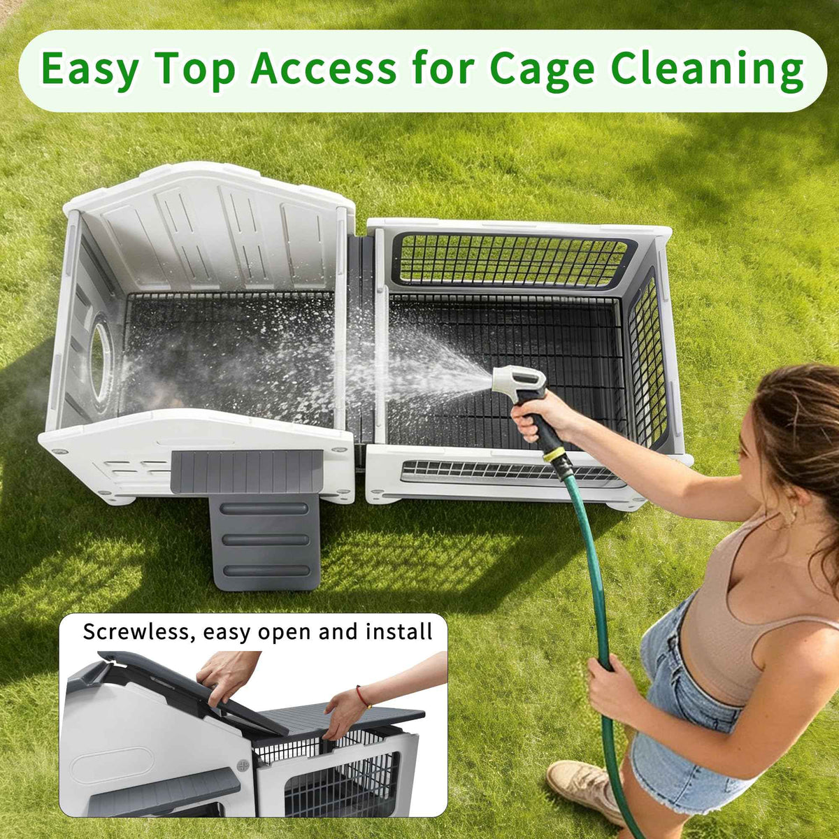 Plastic Rabbit Cage Outdoor Indoor (Grey / 45.3"L x 20.1"W x 27.2"H)