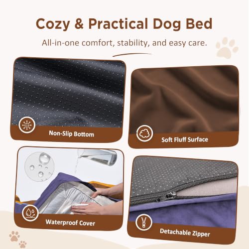 Orthopedic Dog Bed for Extra Large Dogs with Bolster (45.0"L x 35.0"W x 8.5"Th / Honey Lavender)