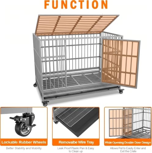 48 Inch Heavy Duty Dog Crate Cage with Wheels (Silver)