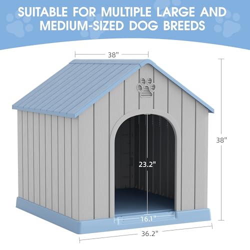 Large Dog House Outdoor Indoor for Medium Large Dogs (Classic Blue / 36.2" L x 38" W x 38" H)