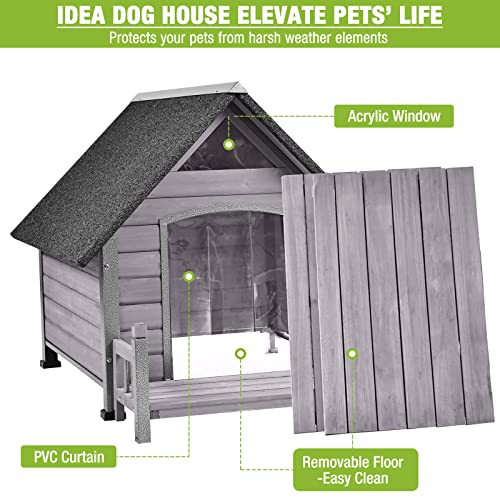 Dog House Outdoor Indoor Wooden Dog Cage with All Iron Frame Anti (45"D x 32.9"W x 32.6"H)