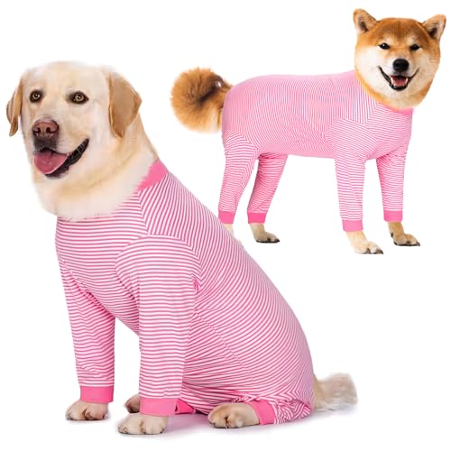 Dog Onesie Surgery Recovery Suit for Large Medium Bodysuit Dogs Pajamas PJS Full Body for Shedding (2XL / Pink)