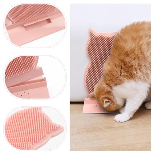 Cat Self Grooming Comb Brush with Catnip Wall Corner Groomer Brush Cats Face Scratchers for Indoor Dogs Fur pets (PINK)