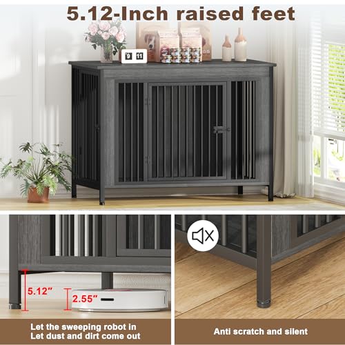 47.24" Dog Crate Furniture for 1 or 2 Dogs (Dark Grey / 47.2"L x 28.4"W x 37.0"H)