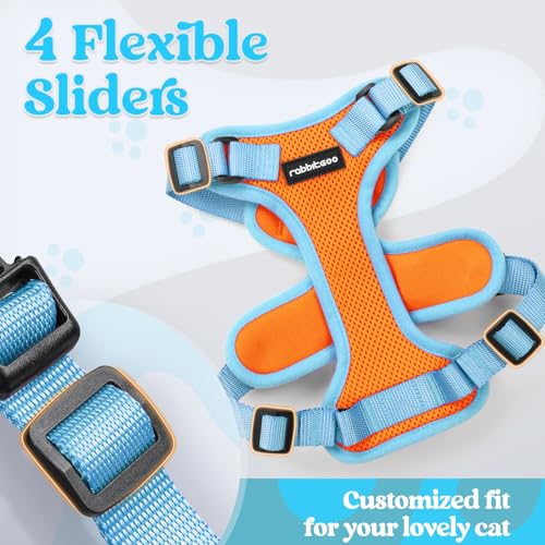 Cat Harness and Leash Set (Orange & Light Blue / Xs)