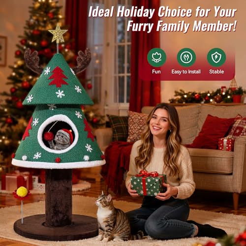 47.2in Christmas Cat Tree (Green / 47.2in)