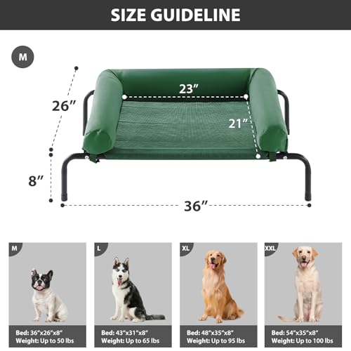Elevated Cooling Dog Cot Bed (Green / 36.0"L x 26.0"W x 8.0"Th)
