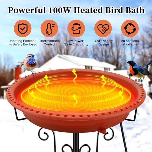 Heated Bird Bath for Outdoors Winter (Brown)