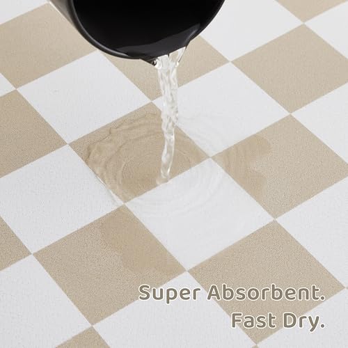 Checkered Dog Feeding Mat (24"L x 16"W / Beige)