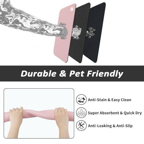 Dog Food Mat Absorbent Cat Mat for Food and Water (Paw Pink / 19"L x 12"W)