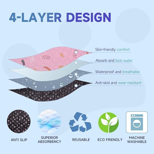 Washable Pee Pads for Dogs Extra Large 48" x 60" 2 (Leaves - Pink / 48x60 Inch (Pack of 2))