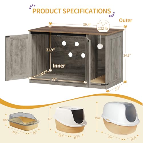 Cat Litter Box Enclosure (39.4"L x 21.7"W x 24.8"H / Light Ivory and Brown)