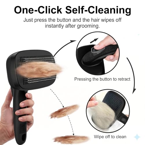 Self Cleaning Slicker Brush for Dog and Cat Shedding (Black)