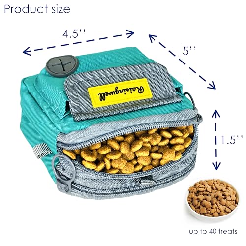 Dog Treat Pouch for Pet Walking and Training with Clicker Poop Bags and Three Bags Design Small Fanny Zipper Pack Holder for Puppy Snack Dispenser Kit for Leash and Outdoor Use (Two Bag / d2.Green1)