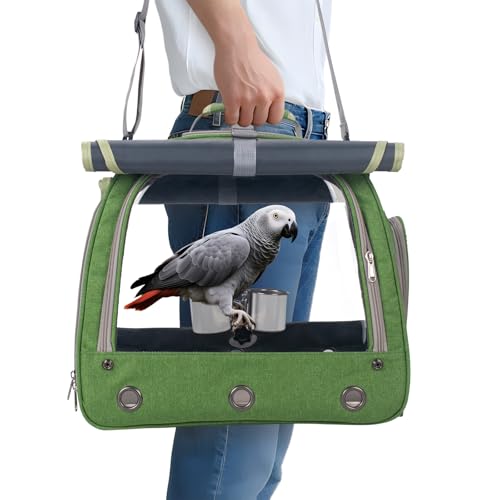 Bird Carrier Parrot Travel Cage with Perch (Green)