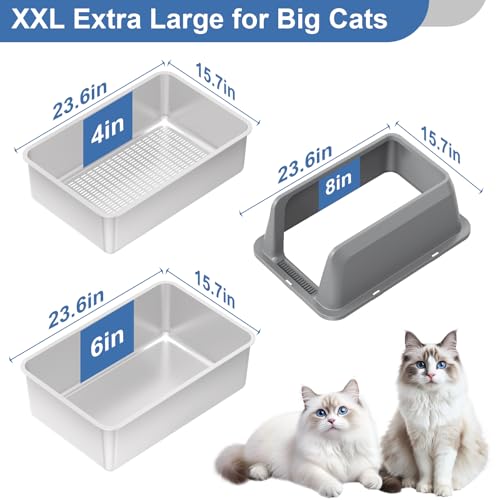 Stainless Steel Sifting Litter Box with Lid (XXL:23.6''×15.7''×14'')