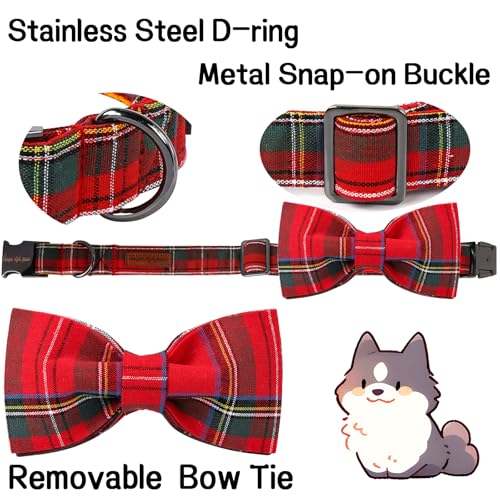 Christmas Dog and Cat Collar with Bow Pet Gift Adjustable Soft and Comfy Bowtie Collars for Small Medium Large Dogs (Small / red plaid)