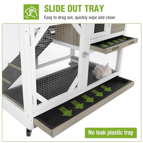 Rabbit Hutch Indoor 2 Story with 3 Doors (White＆Matcha)