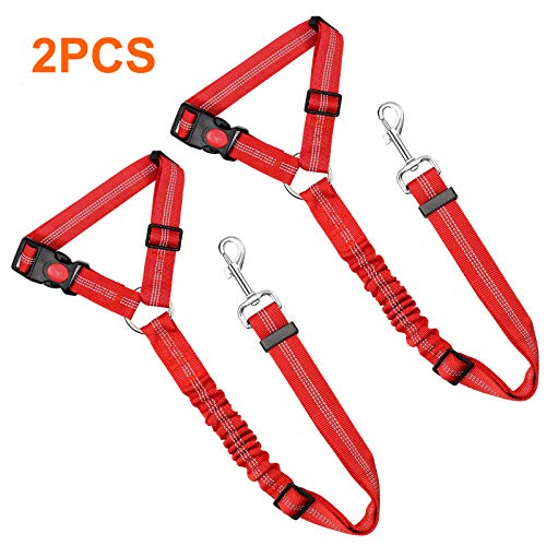 2 Pack Dog Seat Belt for Car (Red)