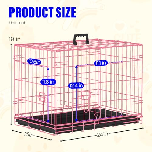 Dog Crate for Small Dogs 24 Inch Folding Kennel Metal Pet Cage Pink (Pink / 24.0"L x 16.0"W x 19.0"H)