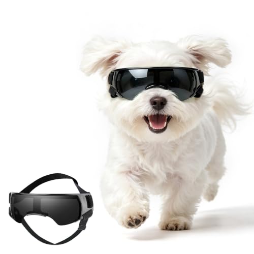 Dog Goggles for Small Dog Doggy Goggles with Adjustable Straps Anti (Black / Small)