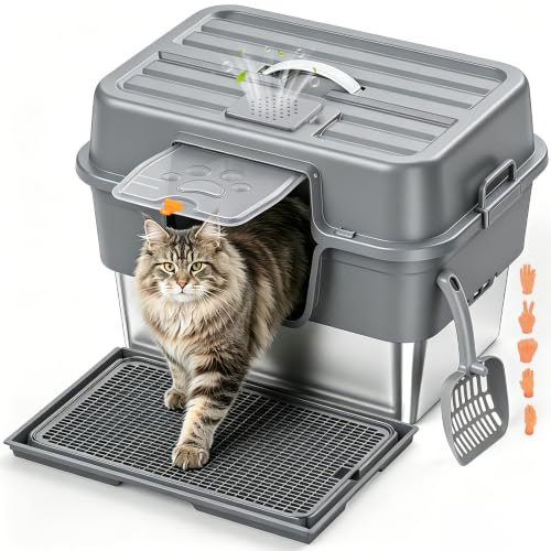 Stainless Steel Cat Litter Box with Lid (Slate)