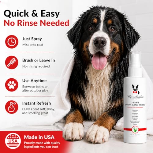 10-in-1 After Bath Dog Spray | Leave-in Conditioner & Detangler for Dogs | Aloe Vera, Silk Amino Acids & Green Tea | Fresh Scent | 16oz Grooming Spray | Made in USA