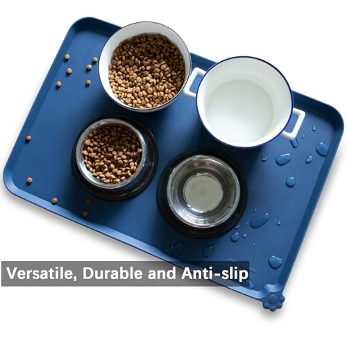 Large Silicone Pet Food Mat (24"L x 16"W / Indigo Ink)
