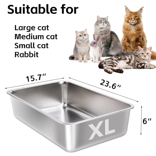 Stainless Steel Litter Box 2 Pack (2pcs - 23.6" L x 15.7" W x 6" H)