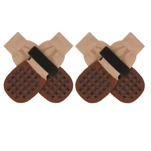 Anti Slip Dog Socks to Prevent Licking Paws for Hot (Khaki Two Color(Pack of 4) / Small)