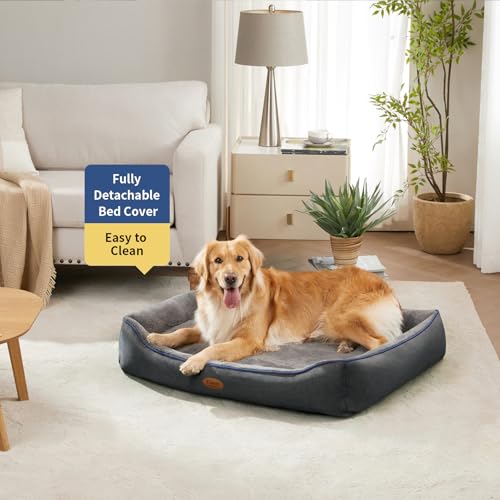Orthopedic Dog Beds for Medium Dogs (39.4"L x 31.5"W x 7.4"Th / Dark Grey-Velvet)