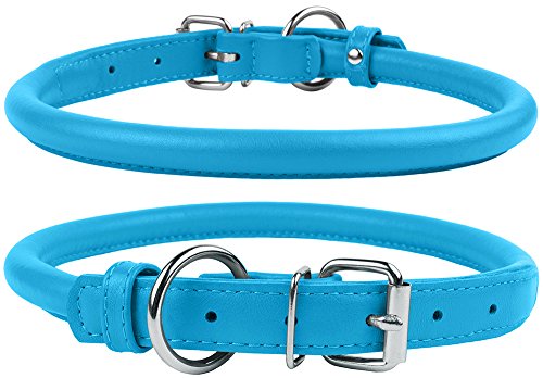 Tangle Free Rolled Leather Dog Collar (Light Blue / L)