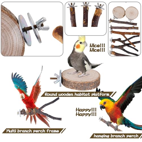 8 Pieces Bird Perch Natural Wooden Parrot Perch Stand Fork Toys Hanging Multi (A-color / Mix)