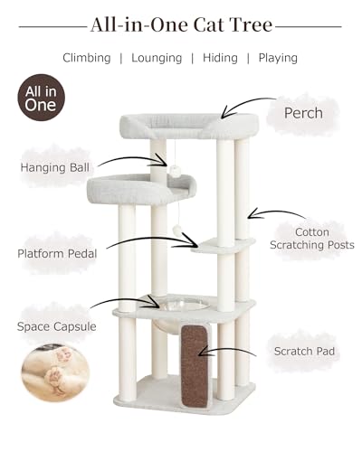 53" Cat Tree Tower for Large Cats (Gray 53'')