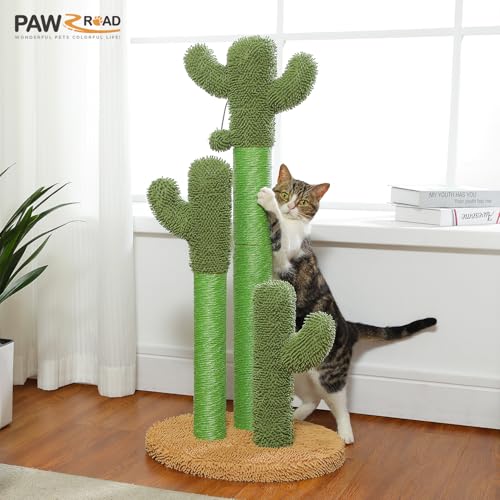 Cactus Cat Scratching Post 35”Cat Scratcher with Toy Ball (Extra Large 35" / Khaki)