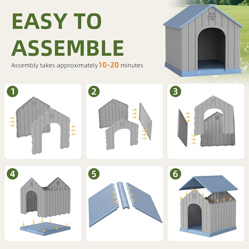 Large Dog House for Medium to Large Dogs (Light Blue / 36.2" L × 38" W × 38" H)