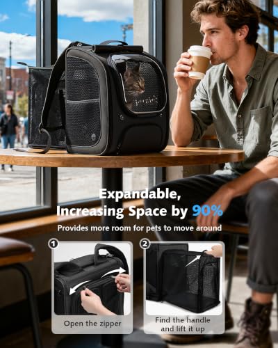 Cat Backpack Carrier (Black (Expandable) / 12.6"L x 10.2"W x 16.5"H)