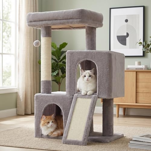 Cat Tree 35" Cat Tower with Dual Condos for Indoor Cats (Gray / 35 Inches)