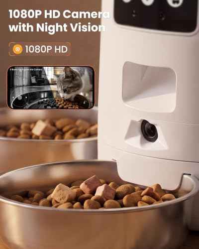 Automatic Cat Feeder with Camera for 3 Cats (White)
