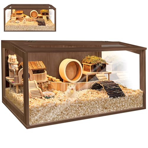 Hamster Cage with Chewproof Wood Top (Walnut / 31.0"L x 14.0"W x 14.0"H)