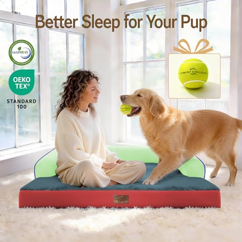 Orthopedic XL Dog Bed for Large and Extra Large Dogs (Mint Fiesta / 42"L x 30"W x 7.5"Th)