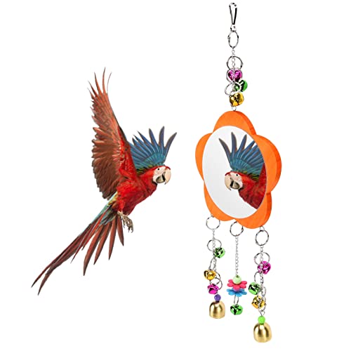 Hanging Bird Mirror Toy with Colored Bells for Parakeets