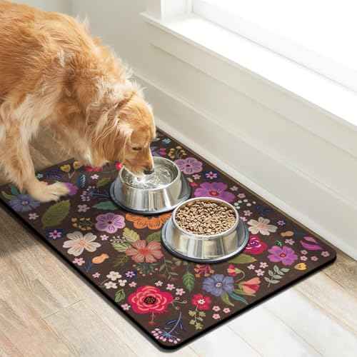 Dog Food Mats for Floors Absorbent (Brown / 32"L x 24"W)