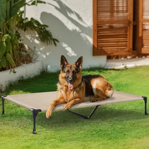 Outdoor Elevated Dog Bed Large Sized Dogs (49.0"L x 33.0"W x 9.0"Th / Beige Coffee)