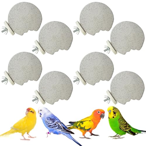 8 PCS Bird Perch Parrot Beak Grinding Stone Calcium Mineral Parrot Perch Foot Claws Trimmer Chewing Toy Bird Cage Accessories for Small Medium Budgie Cockatiel Conure Lovebird