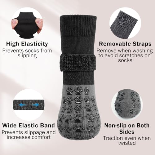 Anti Slip Dog Socks to Prevent Licking Paws for Hardwood Floors (Two Color-Black / Medium (4 Count))