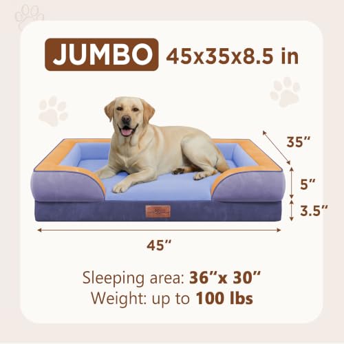 Orthopedic Dog Bed for Extra Large Dogs with Bolster (45.0"L x 35.0"W x 8.5"Th / Twilight Wave)